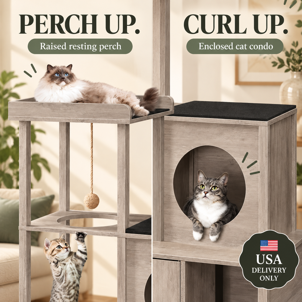 Cat tower and litter box enclosure — rest — USA delivery only