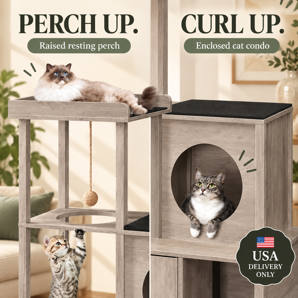 Cat tower and litter box enclosure — rest — USA delivery only