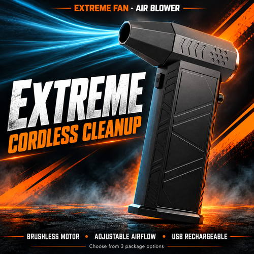 EXTREME FAN - AIR BLOWER: cordless cleanup, brushless motor and USB charging
