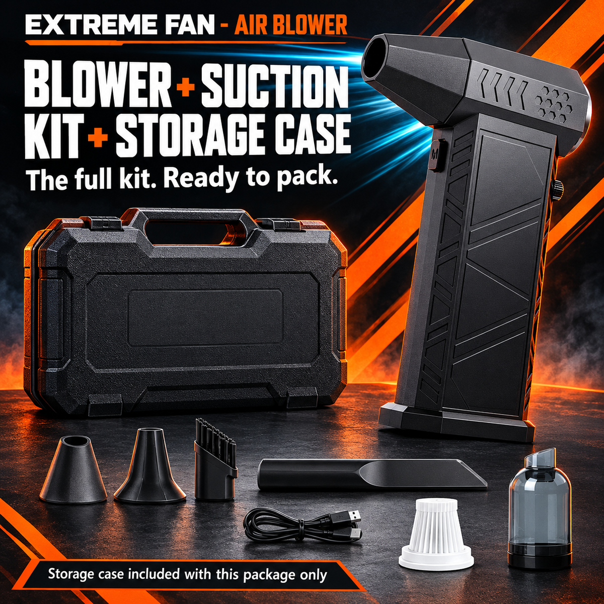 EXTREME FAN - AIR BLOWER suction kit with storage case and included accessories