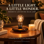 Floating bulb lamp on a cozy side table; room accessories not included