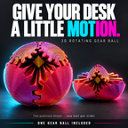 Pink and gold rotating gear ball shown closed and open; one ball included