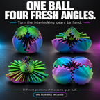 Green multicolor gear ball shown in four hand-rotated positions