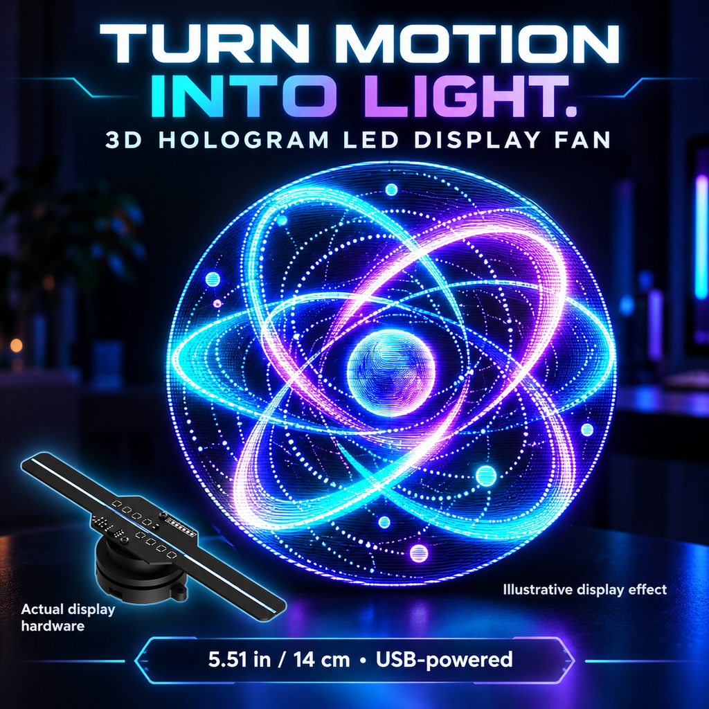 3D hologram LED display fan — illustrative light effect