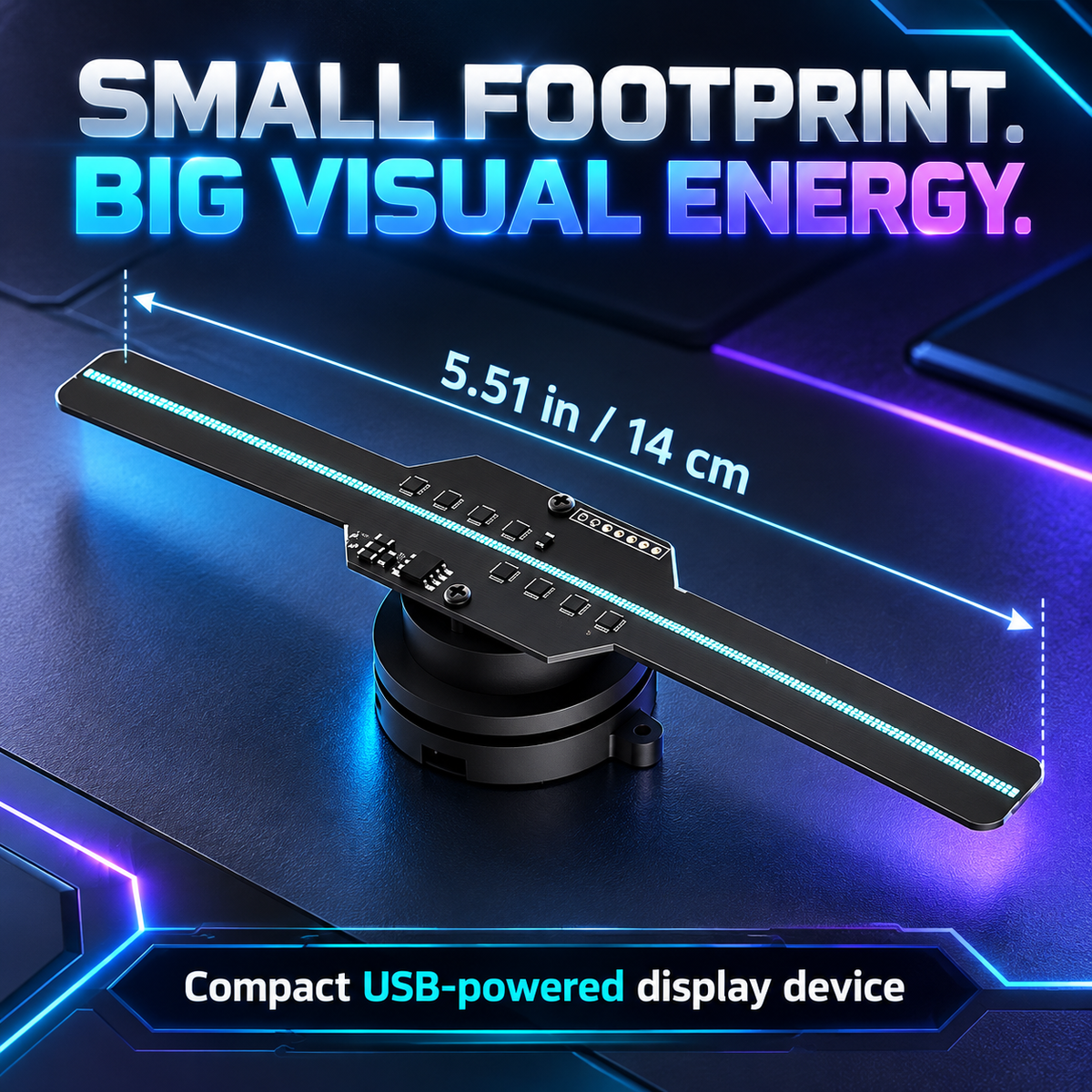 3D hologram LED display fan — size