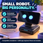 LOOI features: animated expressions, voice interaction and magnetic phone mount; compatible phone and app required