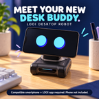 LOOI desktop robot on a desk with a compatible smartphone; phone not included