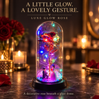Luxe Glow Rose glass dome with proposal figurines and multicolored LED lights