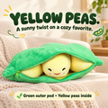 Green outer plush pod with yellow peas inside