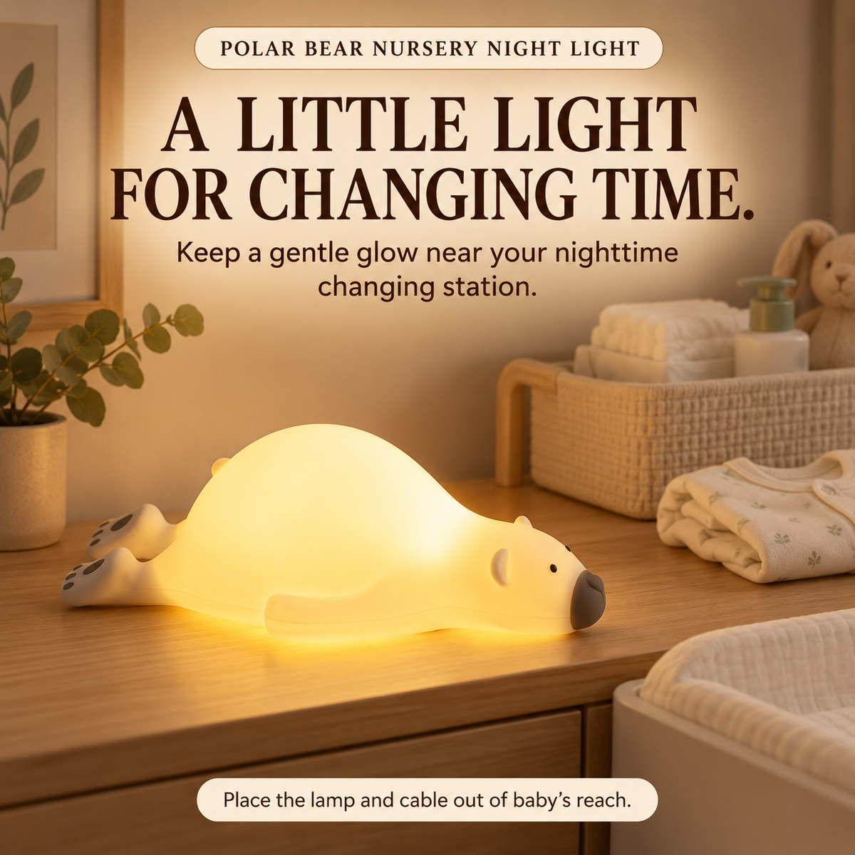 Polar bear nursery night light: nighttime changes
