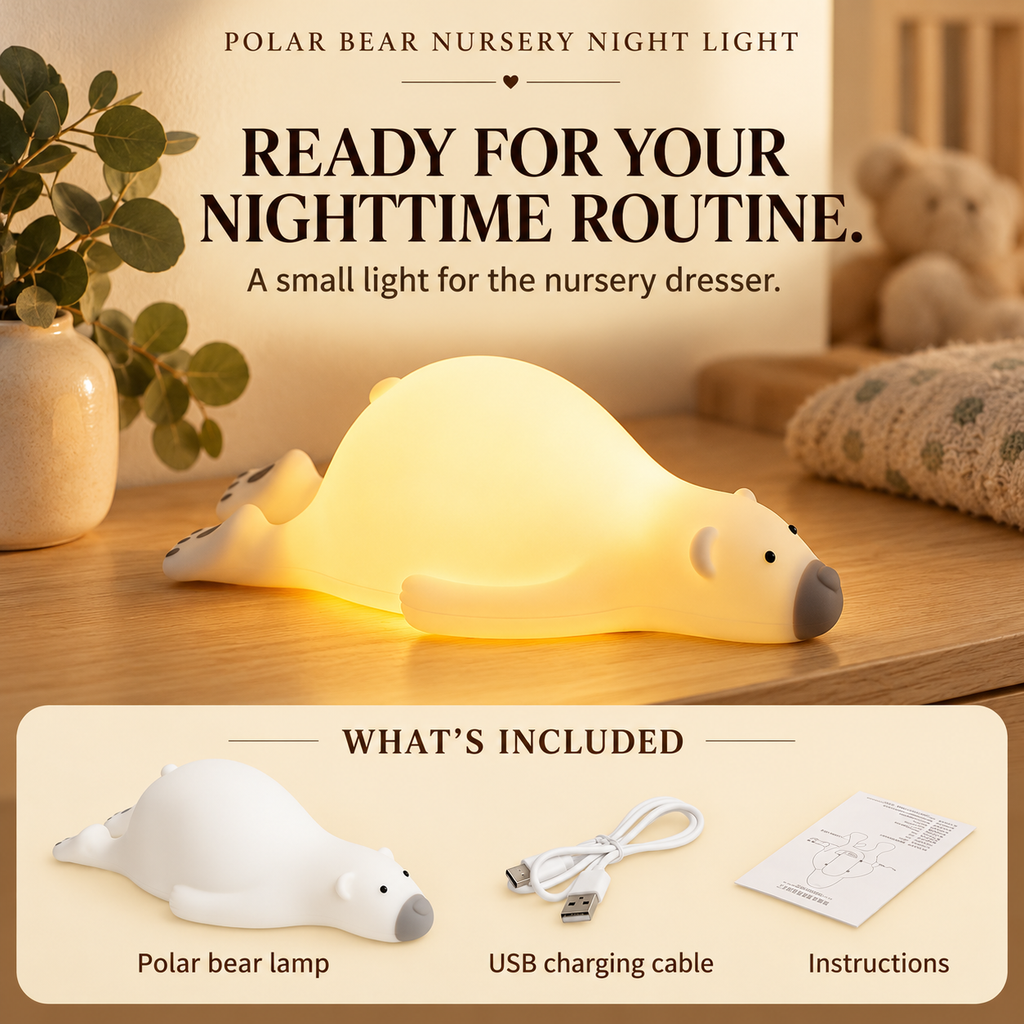 Polar bear nursery night light: what’s included