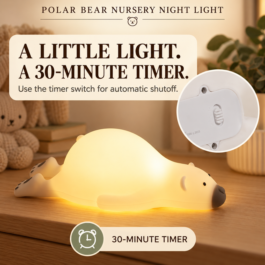 Polar bear nursery night light: 30-minute timer