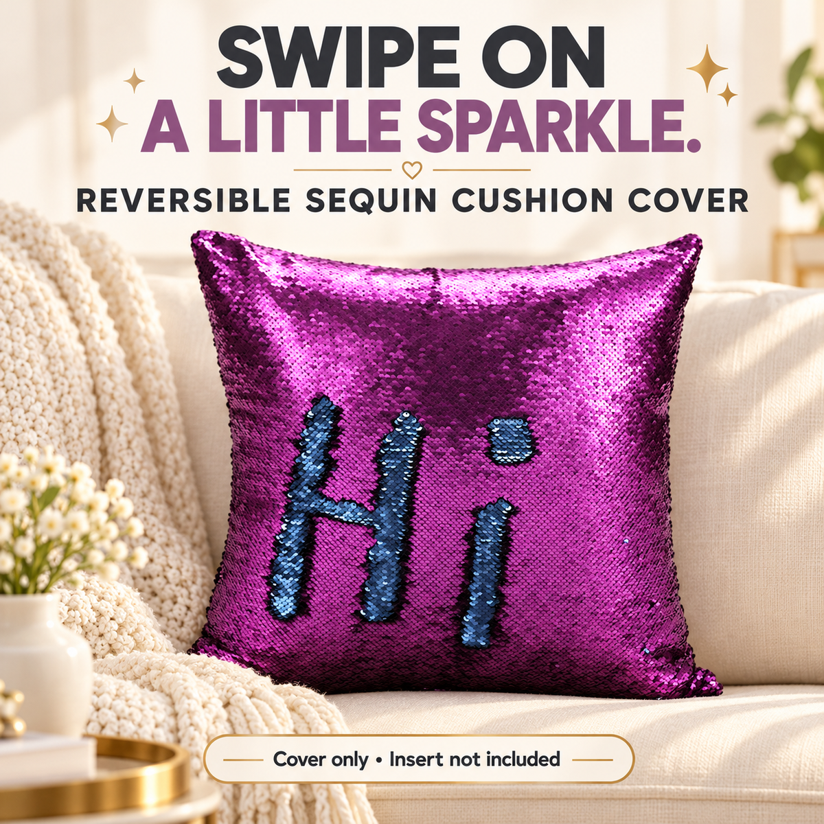 Reversible sequin cushion cover — hero