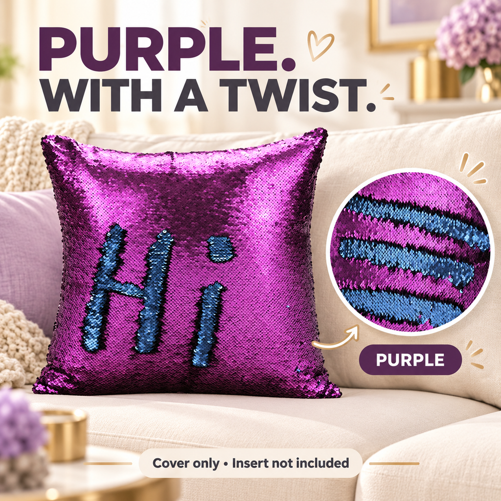 Reversible sequin cushion cover — purple