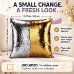 Reversible sequin cushion cover — size features