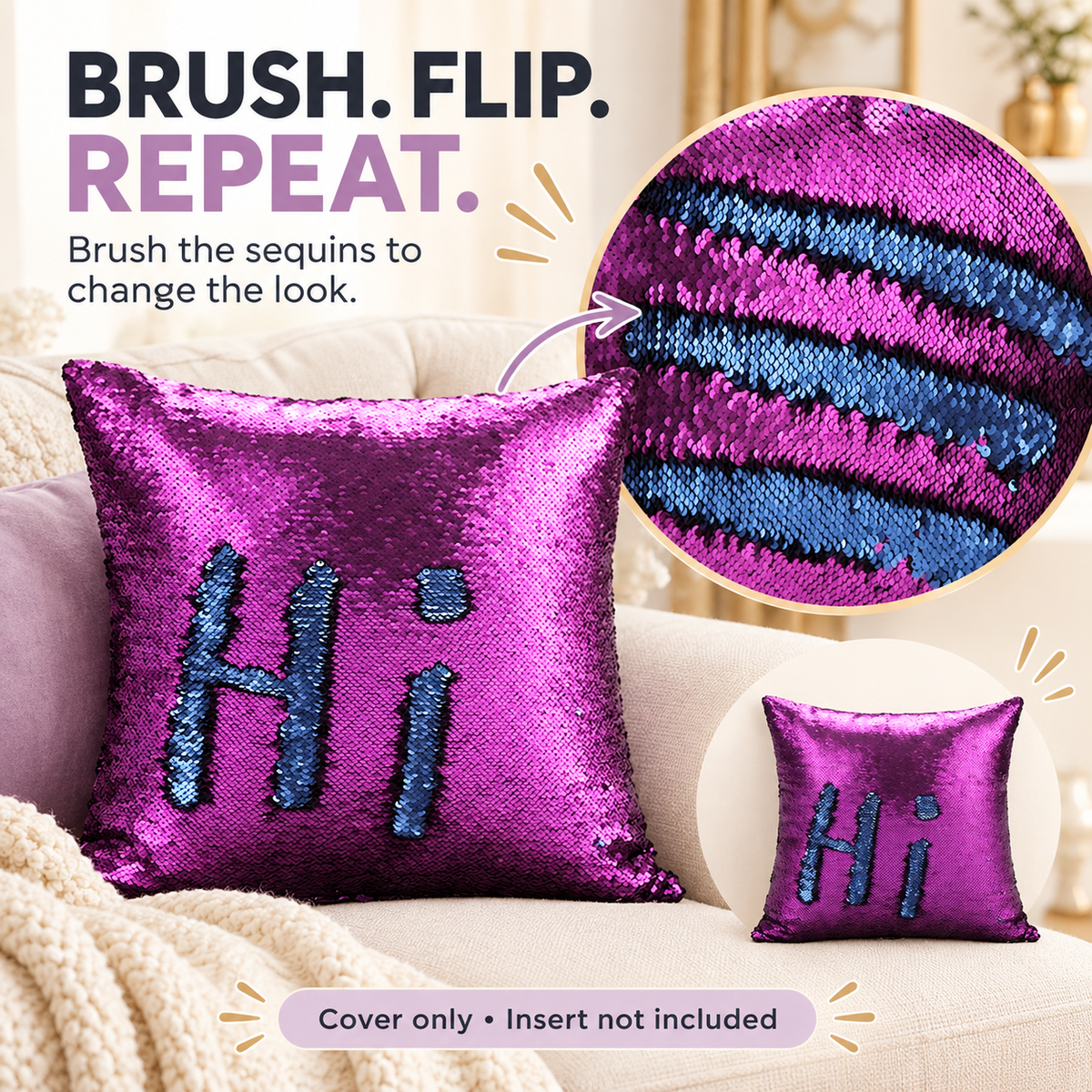 Reversible sequin cushion cover — swipe