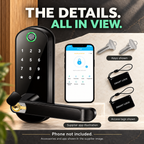 TouchSecure lock with supplier-shown keys, access tags and app illustration; phone not included