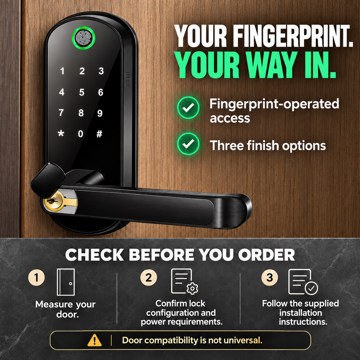TouchSecure fingerprint door lock — features fit