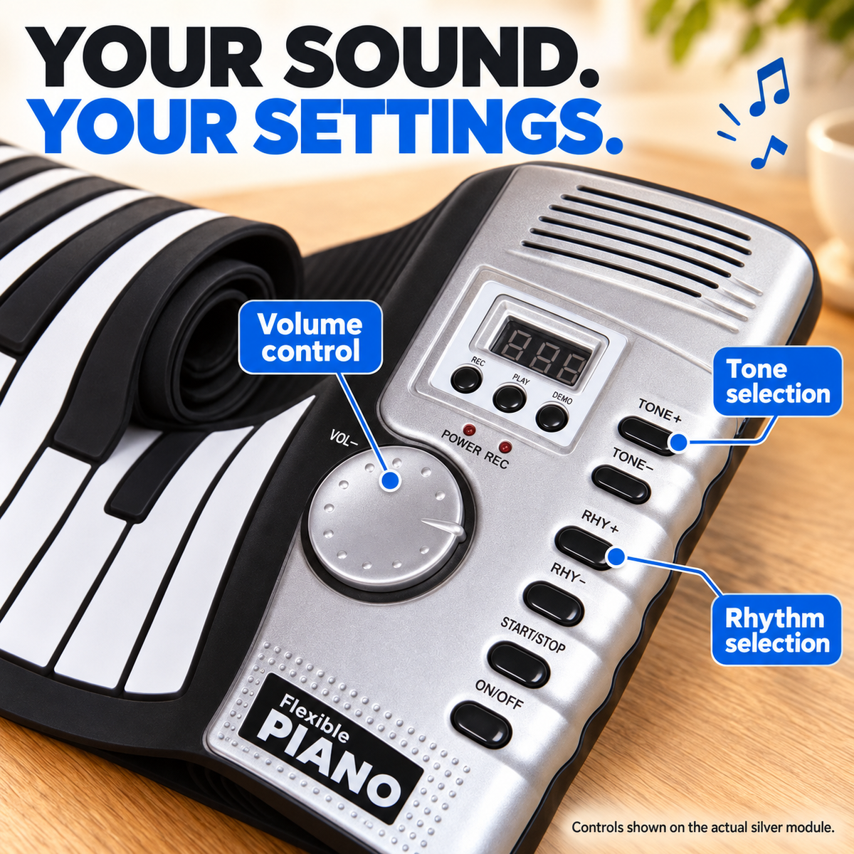 Roll-up electronic piano — controls
