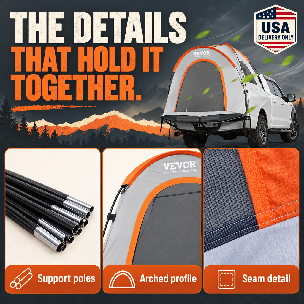 Truck bed tent — construction — USA delivery only