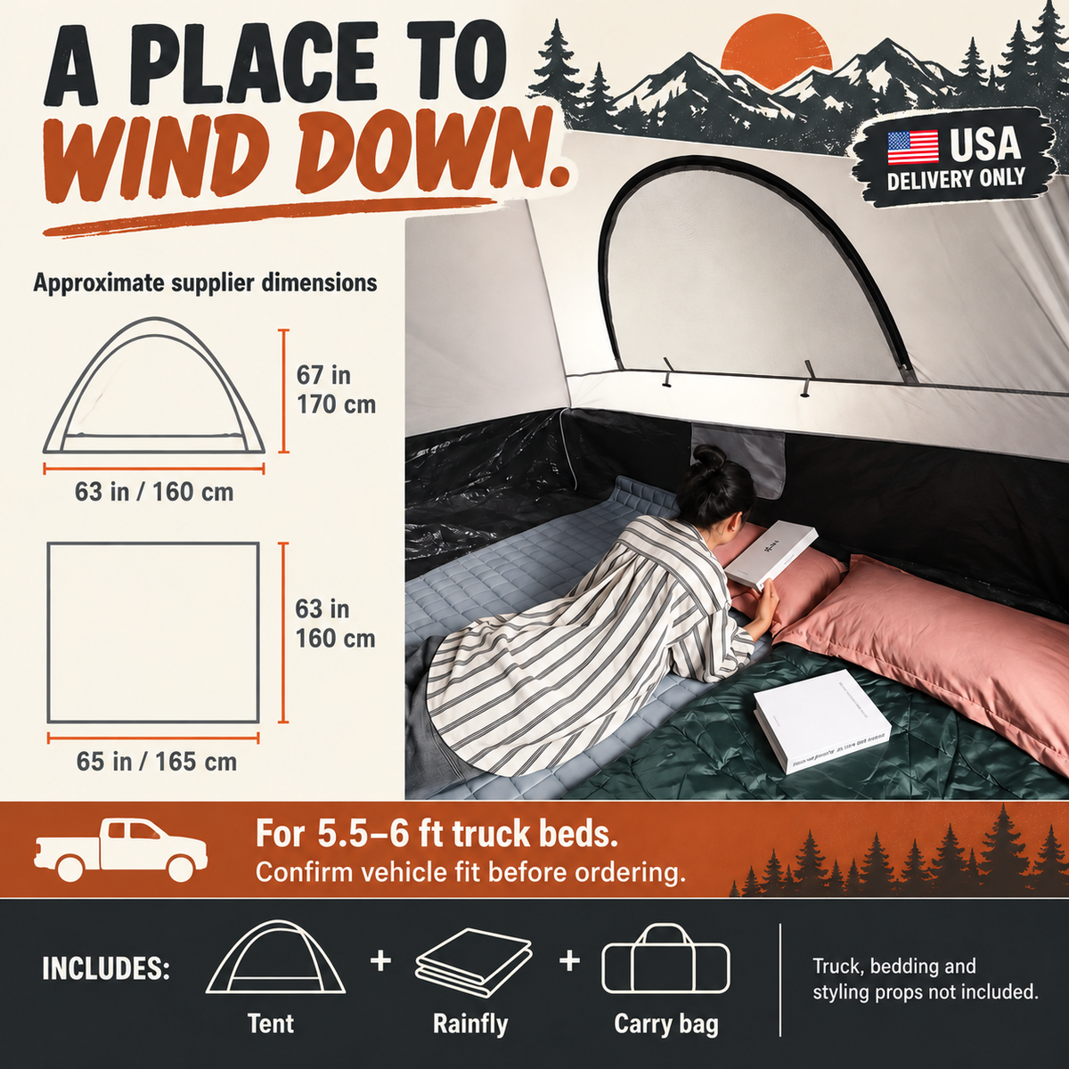 Truck bed tent — interior — USA delivery only