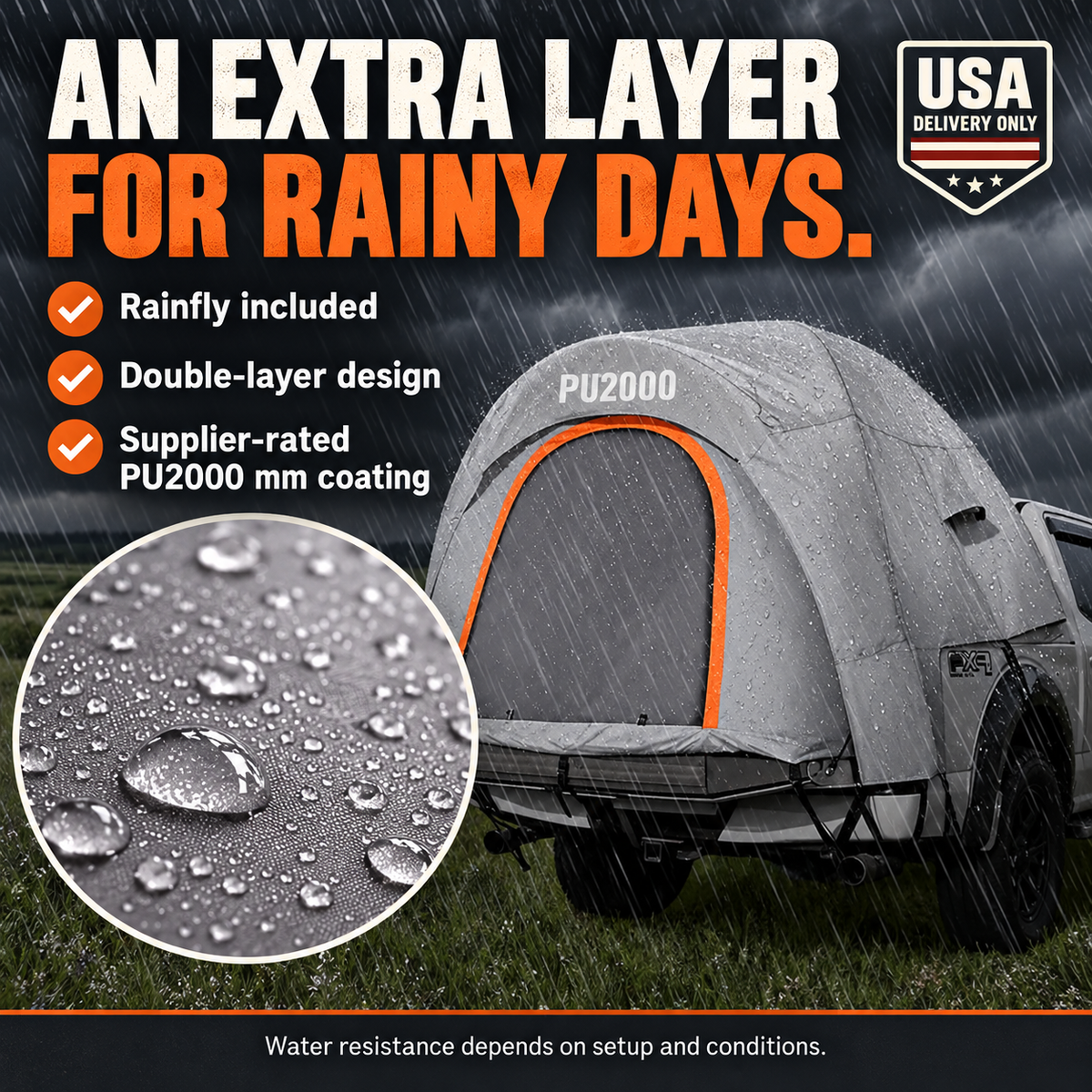Truck bed tent — rain — USA delivery only