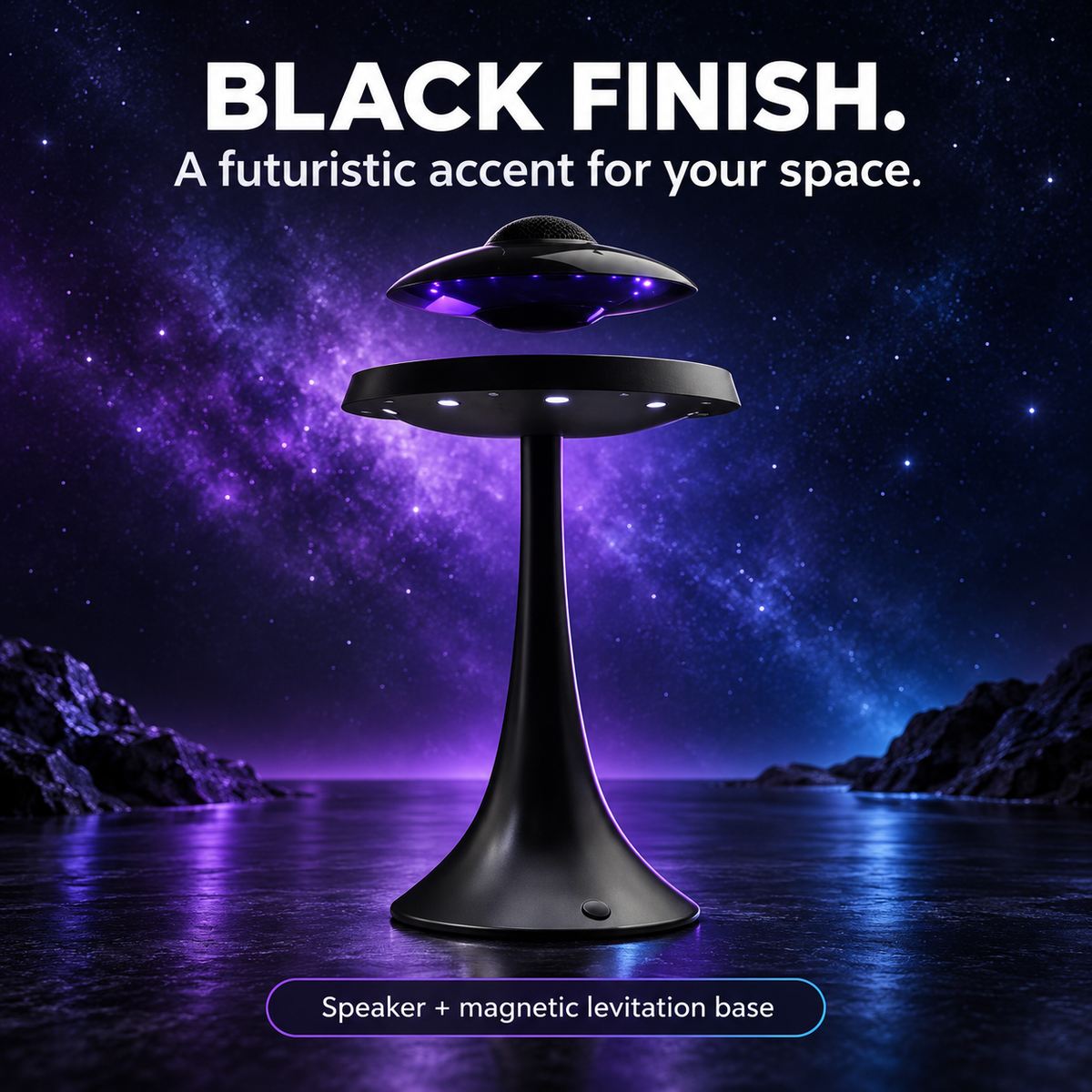 Black finish UFO speaker and magnetic levitation base