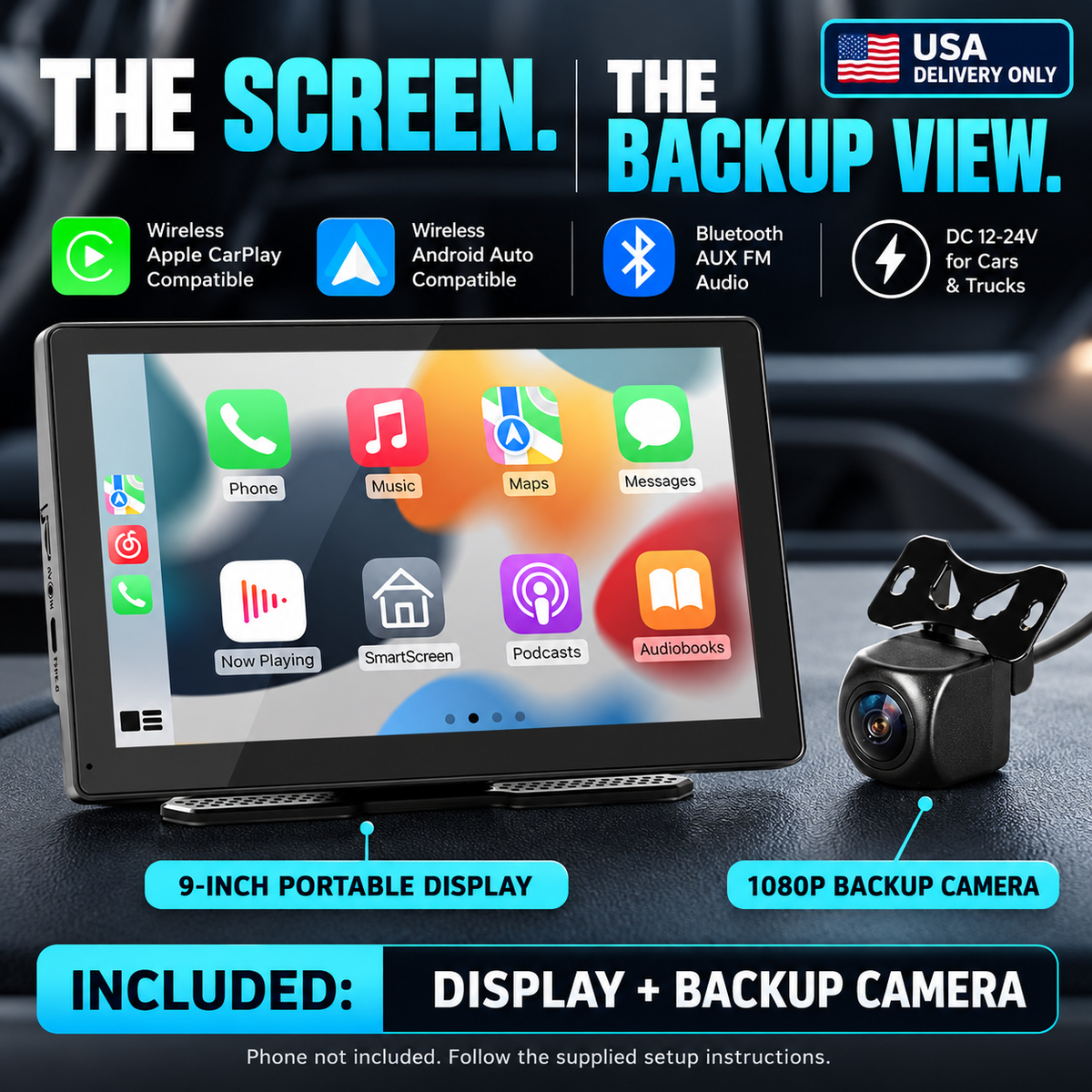 Yaseme 9-inch CarPlay display — accessories — USA delivery only