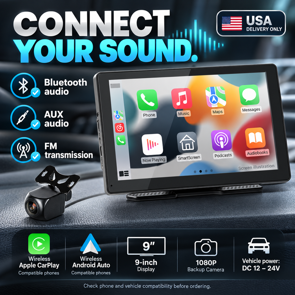 Yaseme 9-inch CarPlay display — audio power — USA delivery only