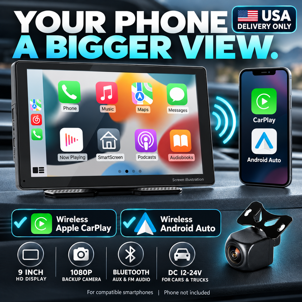 Yaseme 9-inch CarPlay display — connectivity — USA delivery only